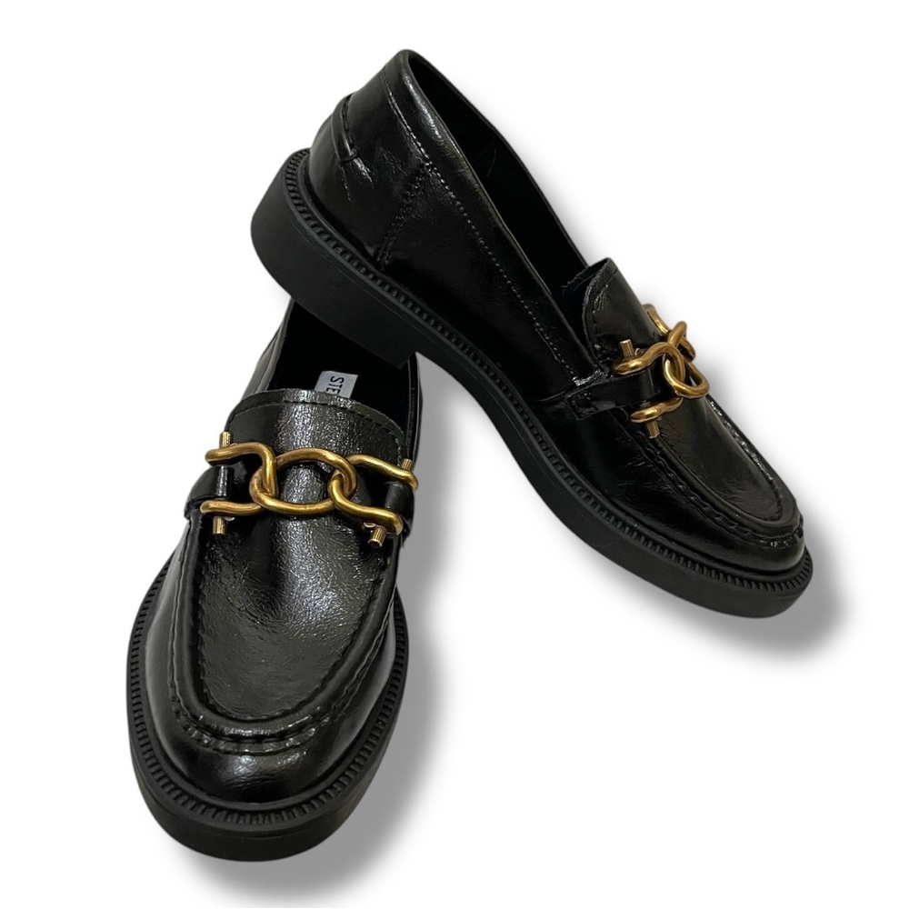 Steve Madden Black Loafers with Gold Accent